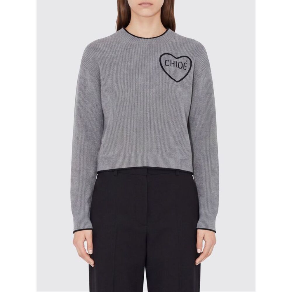 Chloe Women Chloe Wool And Cashmere Crewneck Sweater With Embroidered Logo
